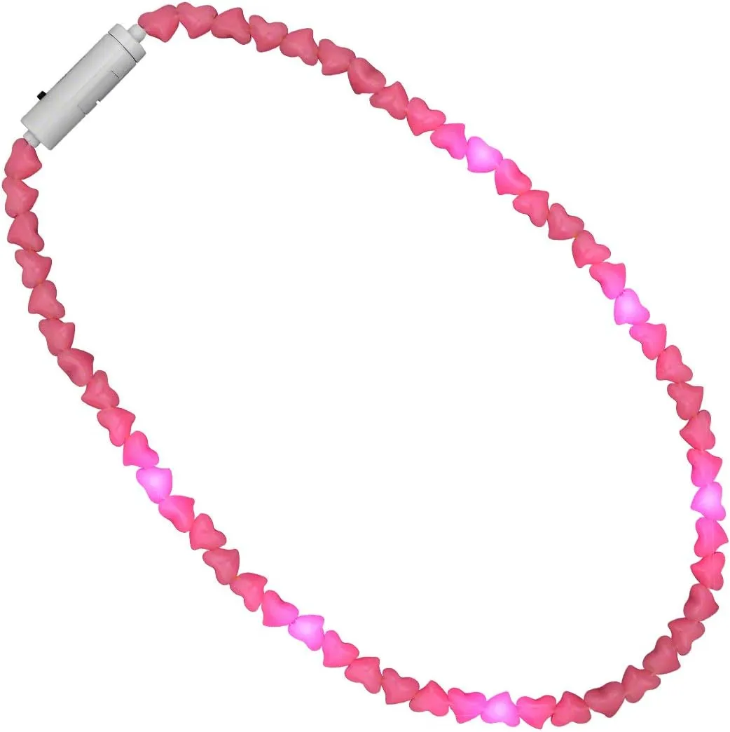 FlashingBlinkyLights LED Pink Heart Beaded Light Up Necklace