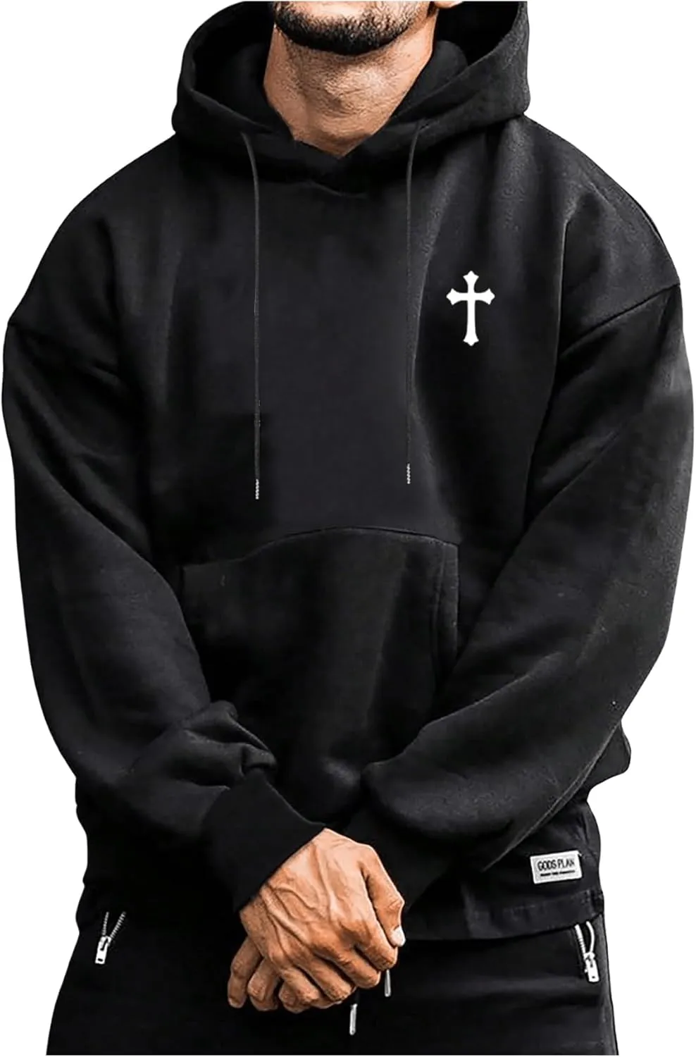 Floerns Men's Graphic Print Long Sleeve Drawstring Hoodie Pullover Sweatshirt