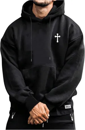 Floerns Men's Graphic Print Long Sleeve Drawstring Hoodie Pullover Sweatshirt