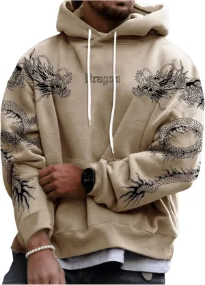 Floerns Men's Graphic Print Long Sleeve Drawstring Hoodie Pullover Sweatshirt