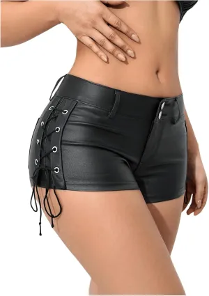 Floerns Women's Sexy High Waisted Faux Leather Shorts Drawstring Lace Up Festival Rave Shorts