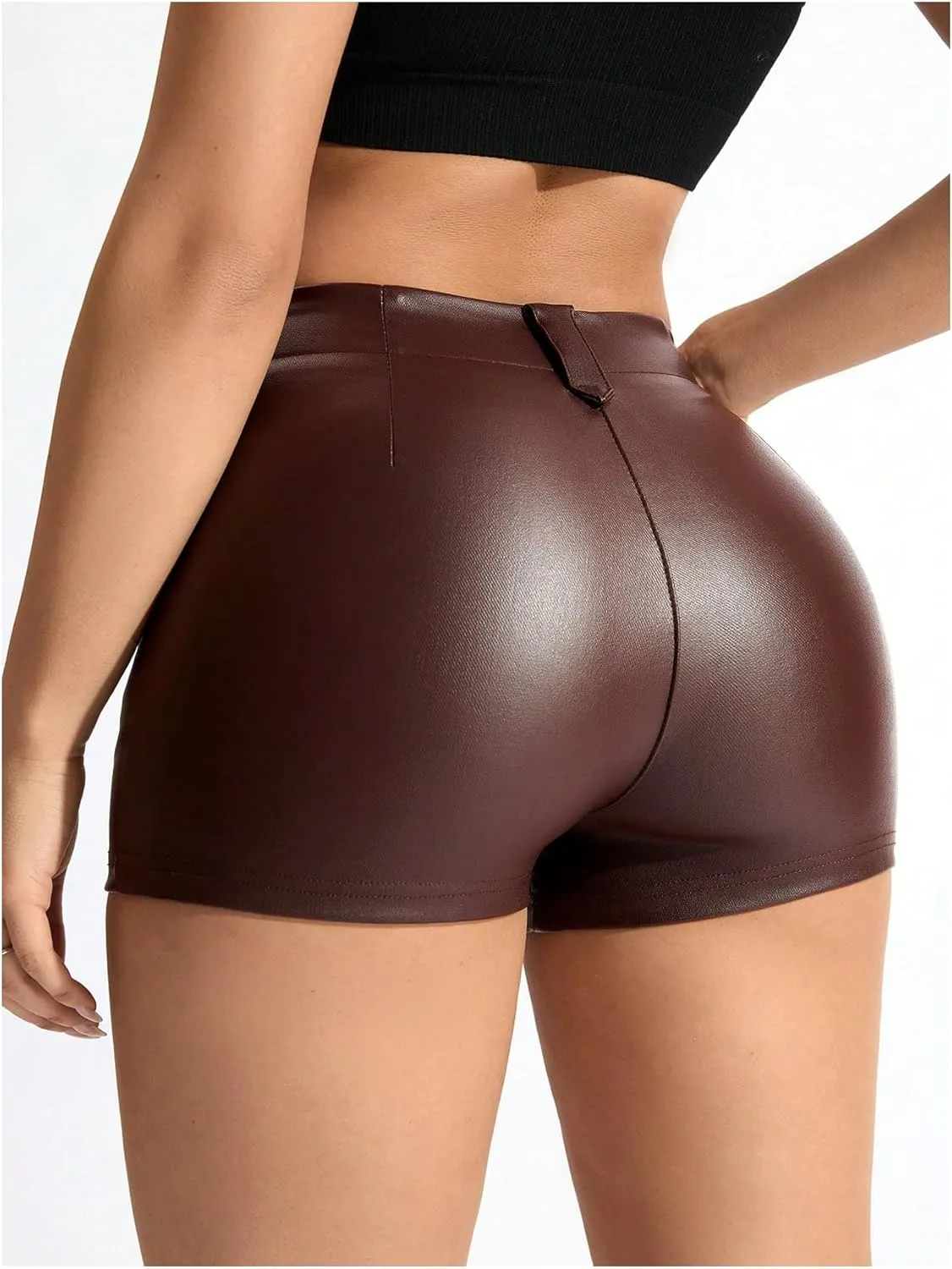 Floerns Women's Sexy High Waisted Faux Leather Shorts Drawstring Lace Up Festival Rave Shorts