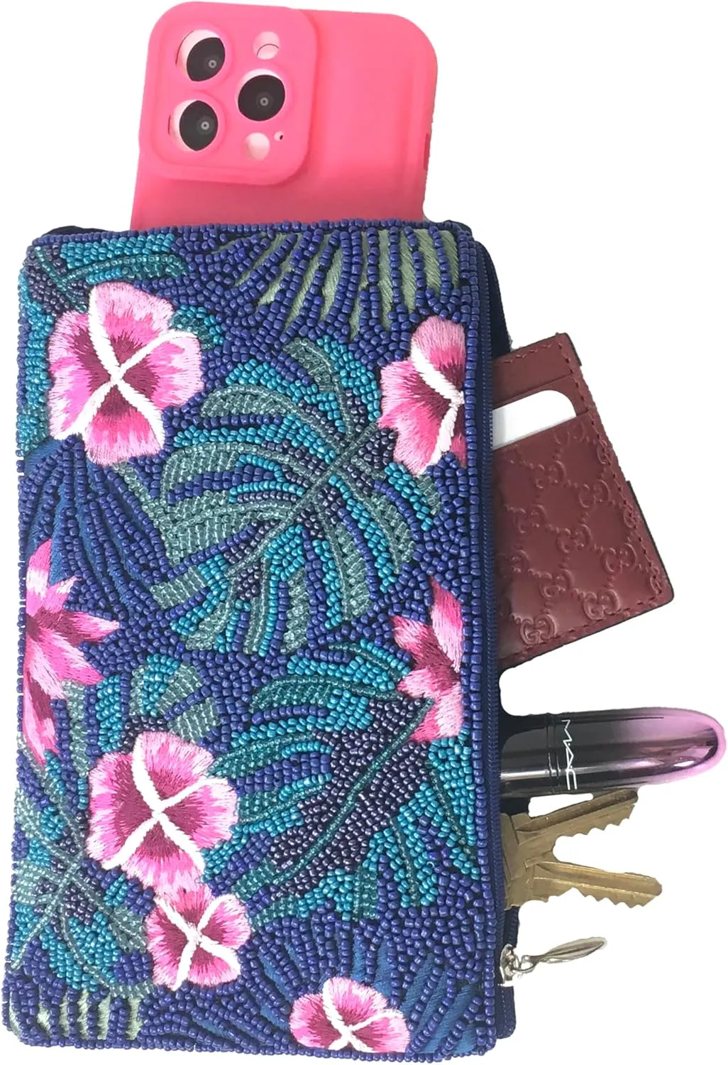 Floral Club Bag Beaded Phone Crossbody, Multi