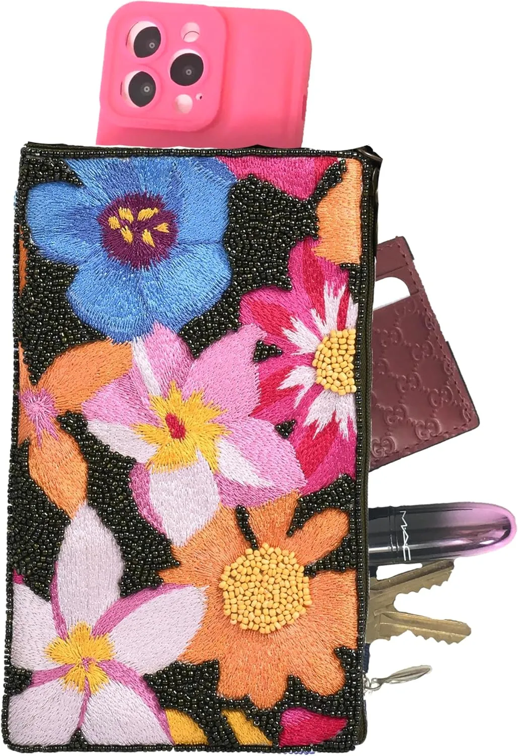 Floral Club Bag Beaded Phone Crossbody, Multi
