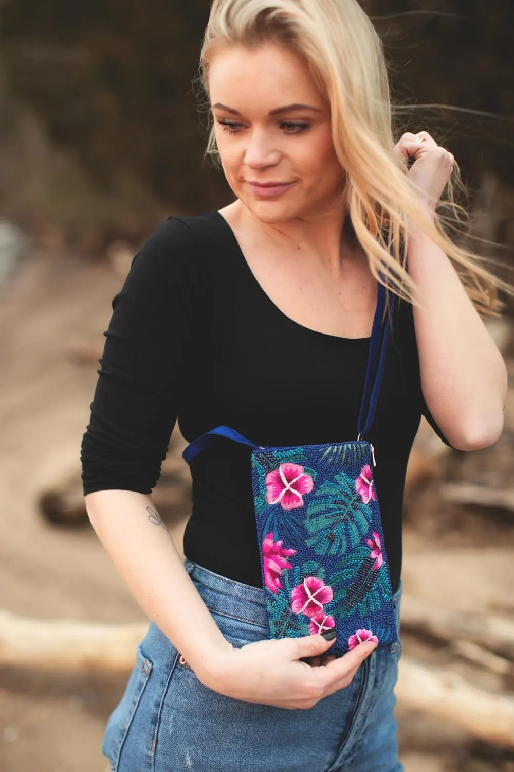 Floral Club Bag Beaded Phone Crossbody, Multi