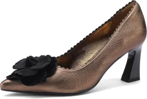 Floral Flower Leather High Heels for Women Chunky Pointed Toe Pumps Closed Toe Dressy Comfortable Sexy Elegantes Wedding Slip On Formal Prom Sparkly 3 Inch Shoes