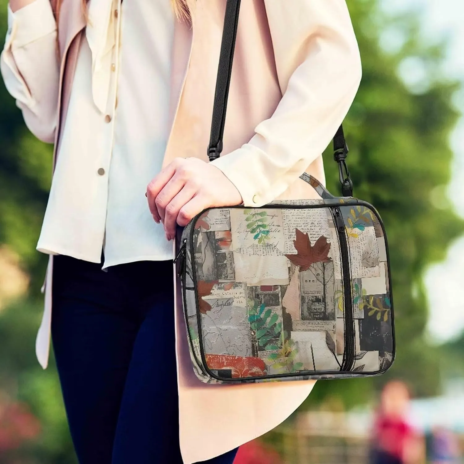 Floral Pattern Polyester Bible Case- Large Bible Cover for Women-Bible Book Cover with Shoulder Strap Zippered Pocket