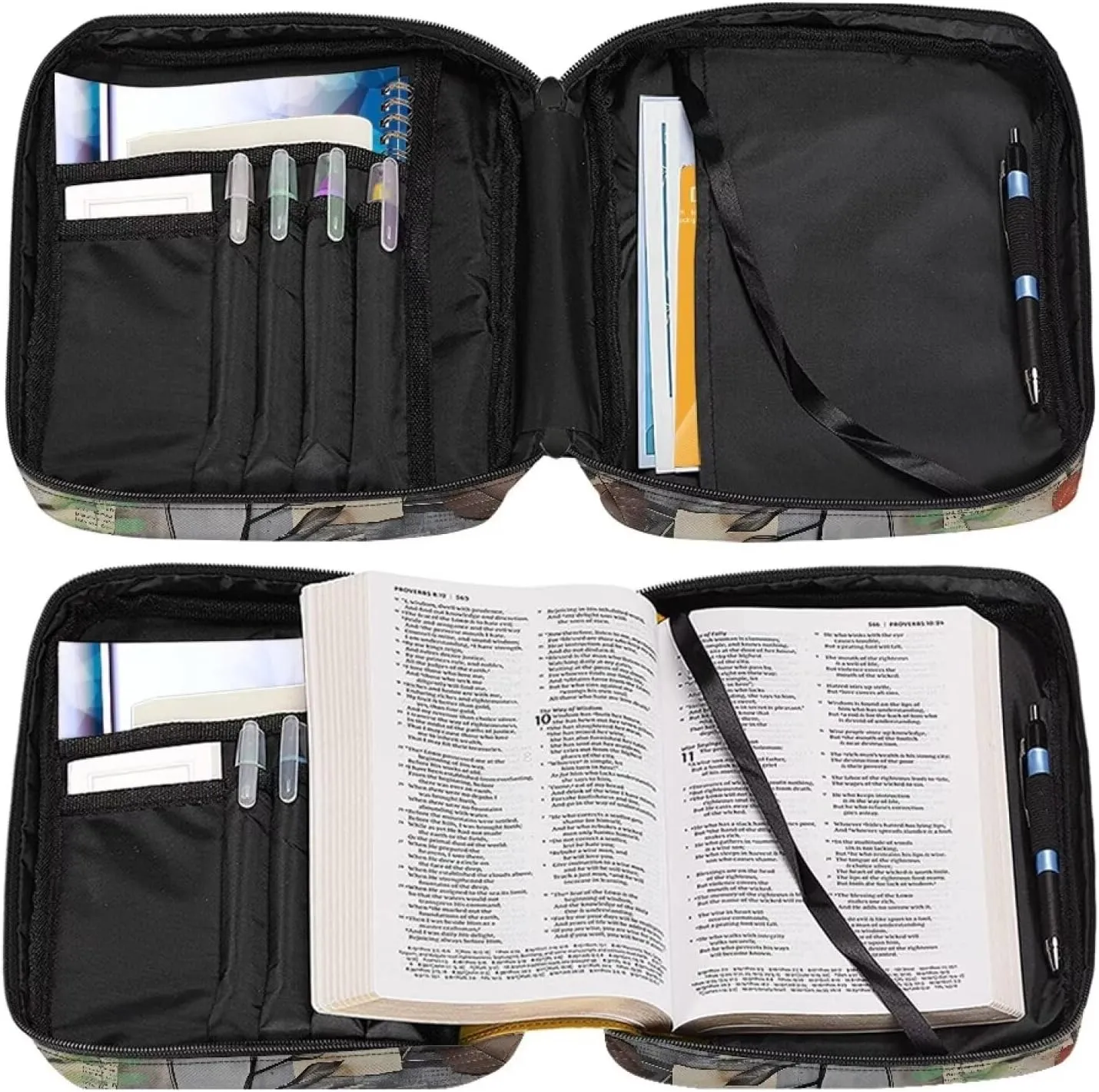 Floral Pattern Polyester Bible Case- Large Bible Cover for Women-Bible Book Cover with Shoulder Strap Zippered Pocket