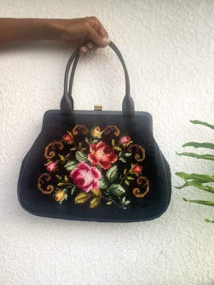 FLORAL PETIT POINT VINTAGE BAG FROM 1950'S