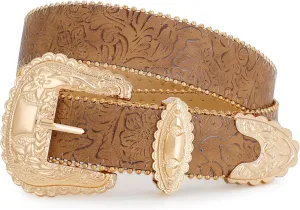 Floral Print Western Belts for Women Cowgirl Cowboy Country Leather Belt Fashion Vintage Belt for Jeans