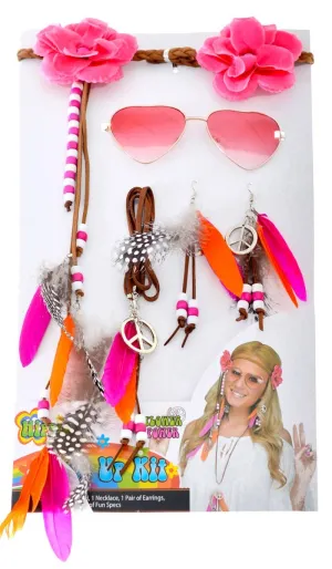 Flower Power Pink 1970s Hippie Costume Accessory Set