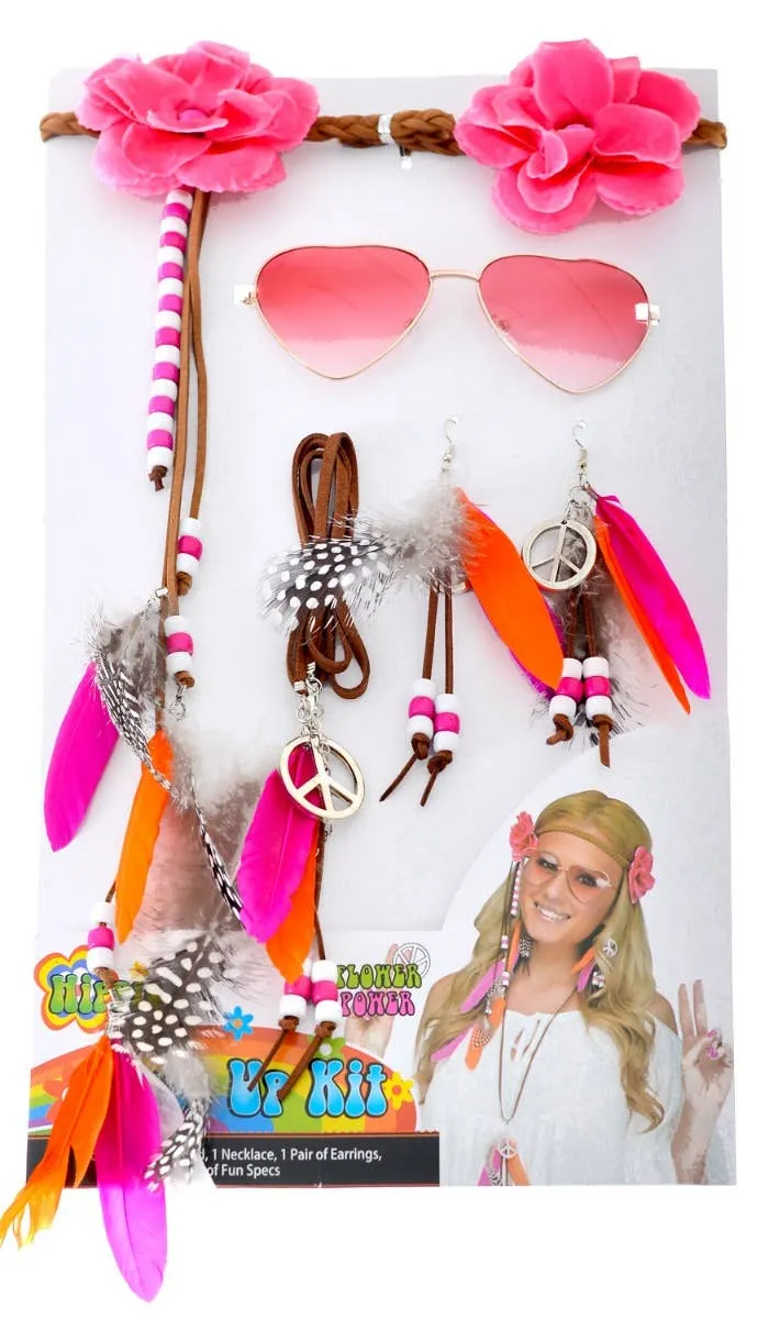 Flower Power Pink 1970s Hippie Costume Accessory Set