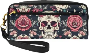Flowers Skull Ornamental Pattern Print Portable Makeup Bag,Travel-Friendly Design,Versatile Mini Makeup Pouchtion