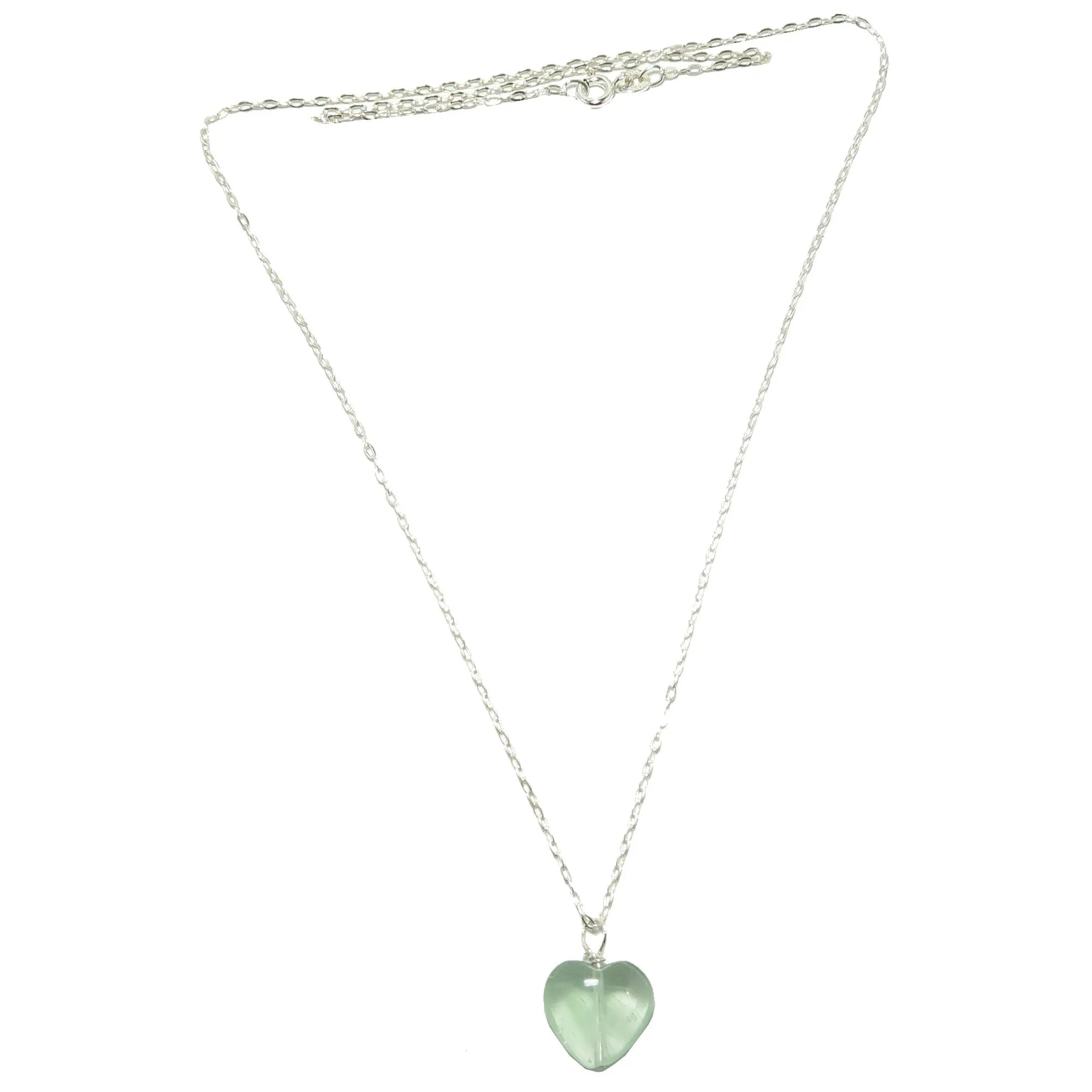 Fluorite Necklace Green Glow Heart Sterling Silver
