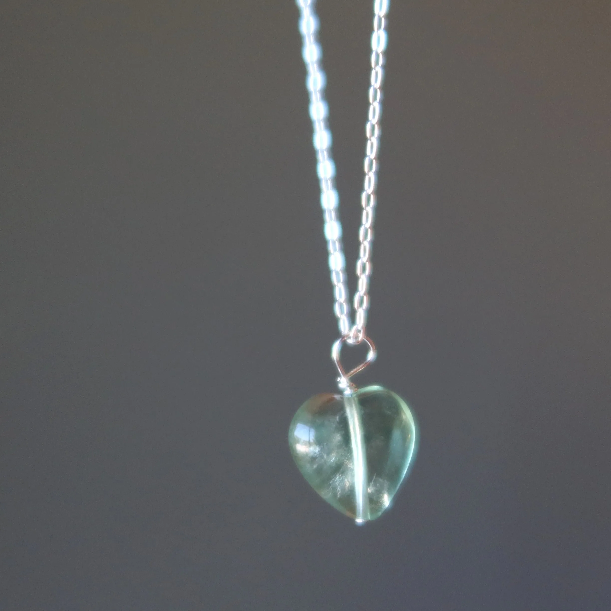 Fluorite Necklace Green Glow Heart Sterling Silver