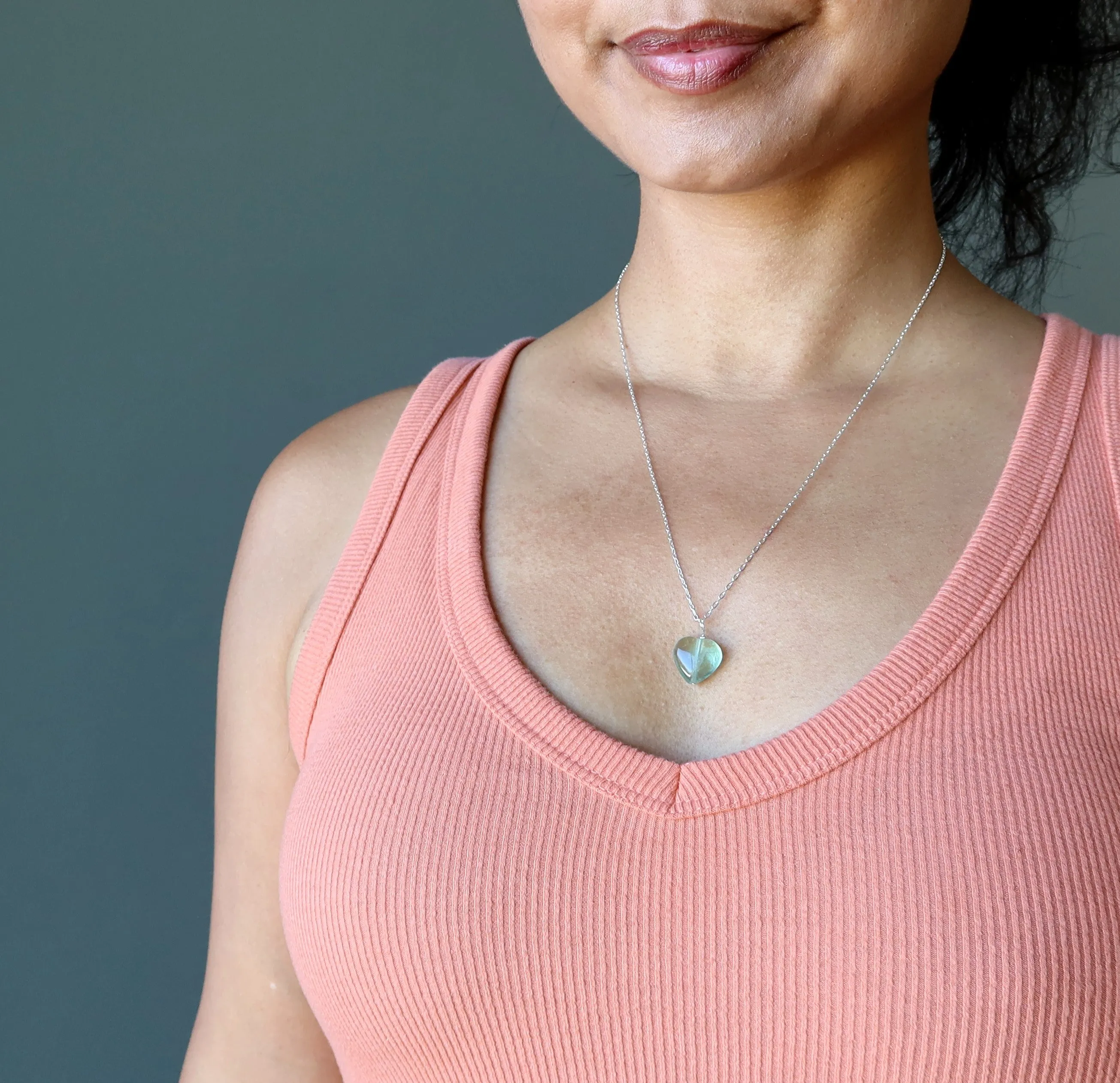 Fluorite Necklace Green Glow Heart Sterling Silver