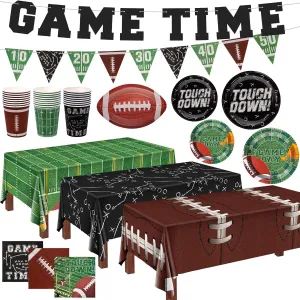 Football Party Supplies Kit Serve 24,100pcs Football Tableware Set Include Football Dinner Plates,Dessert Plates,Tablecloth,Napkins,Cups,Banner for Super Bowl Game Day Football Theme Party Decoration