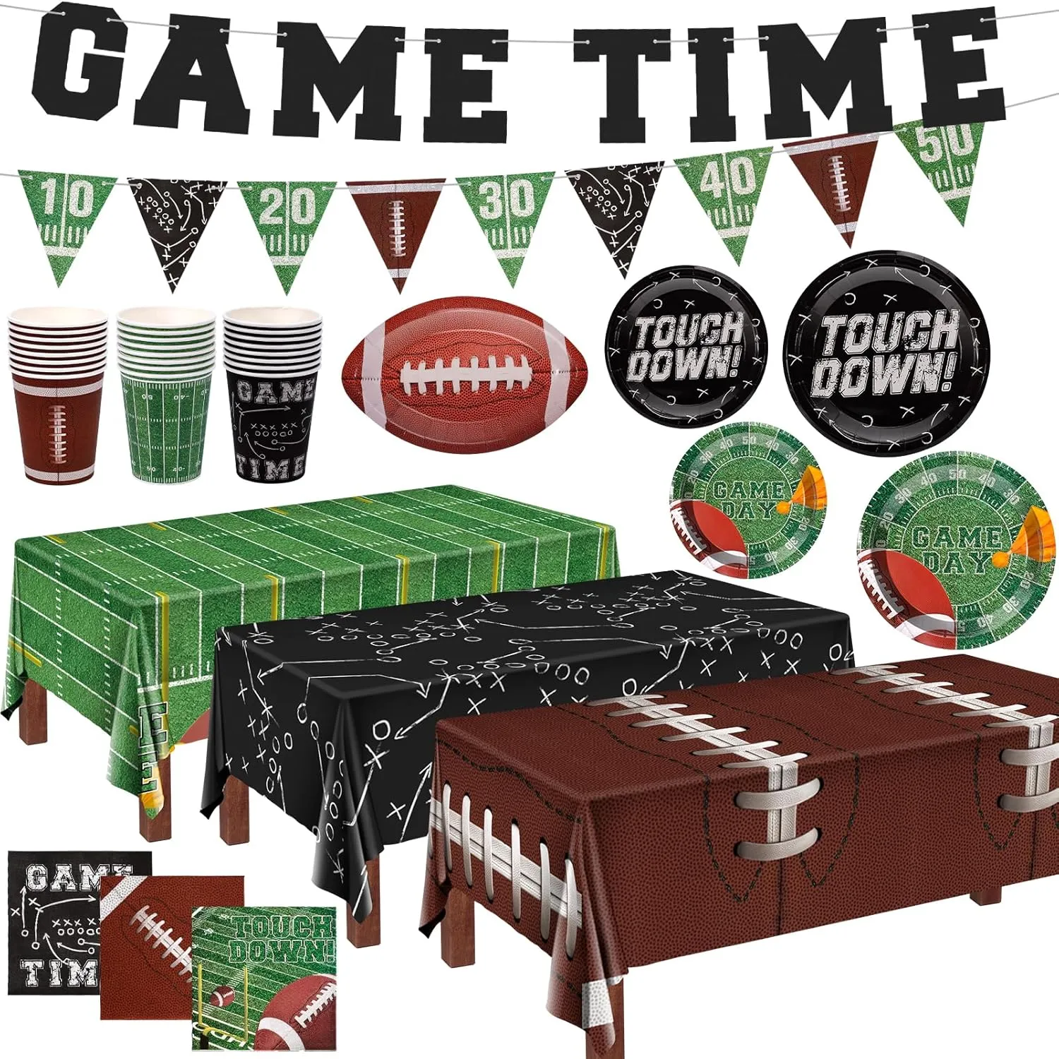 Football Party Supplies Kit Serve 24,100pcs Football Tableware Set Include Football Dinner Plates,Dessert Plates,Tablecloth,Napkins,Cups,Banner for Super Bowl Game Day Football Theme Party Decoration