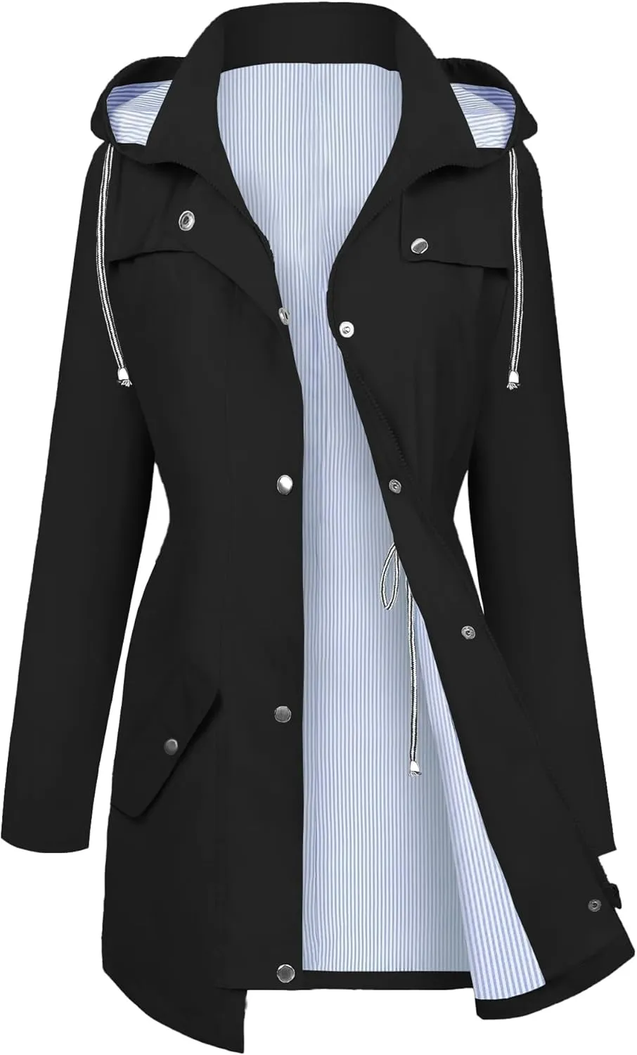 FOREYOND Plus Size Rain Jacket for Women with Hood Long Waterproof Windbreaker Outdoor Travel Trench Coats with Pockets