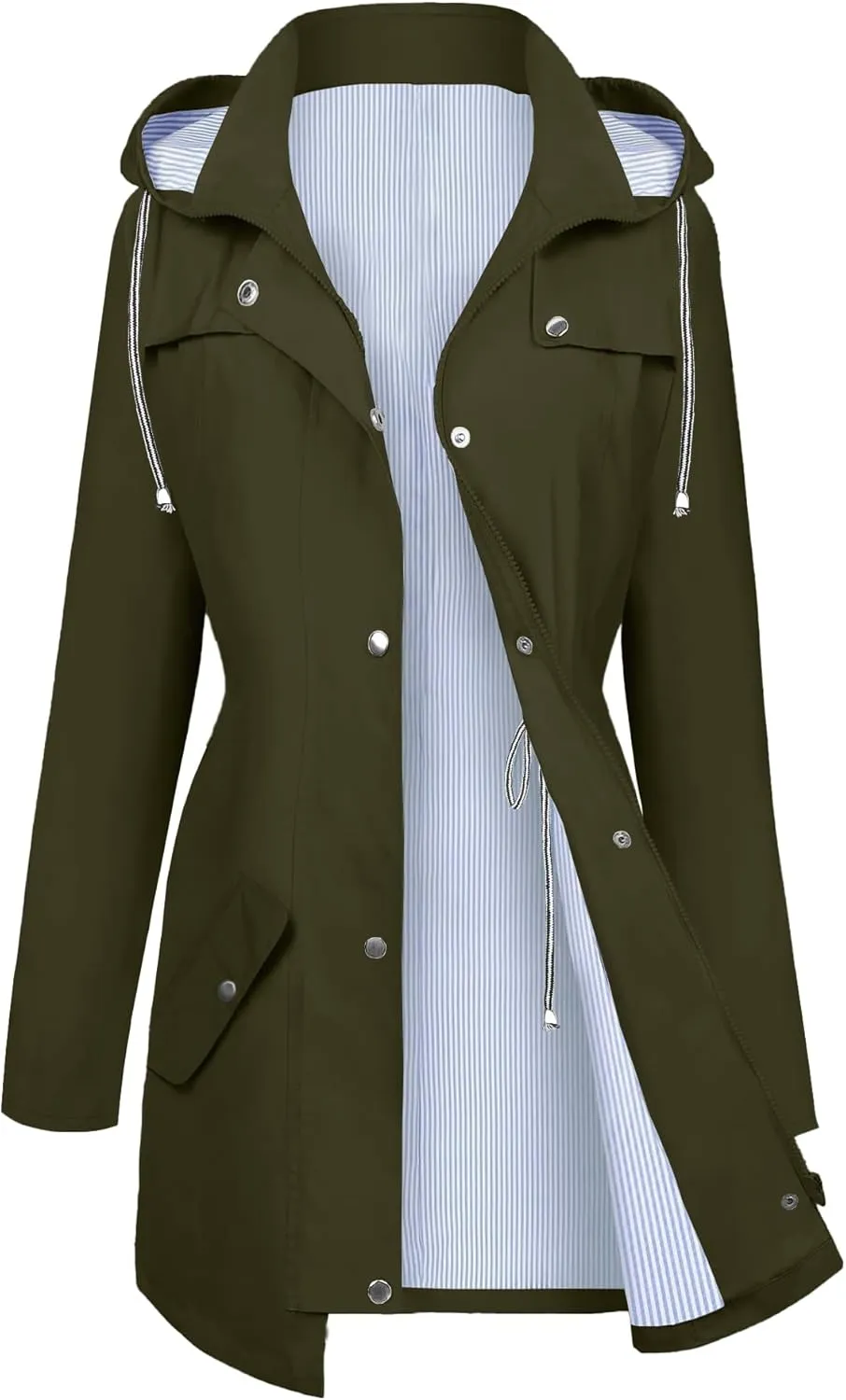 FOREYOND Plus Size Rain Jacket for Women with Hood Long Waterproof Windbreaker Outdoor Travel Trench Coats with Pockets