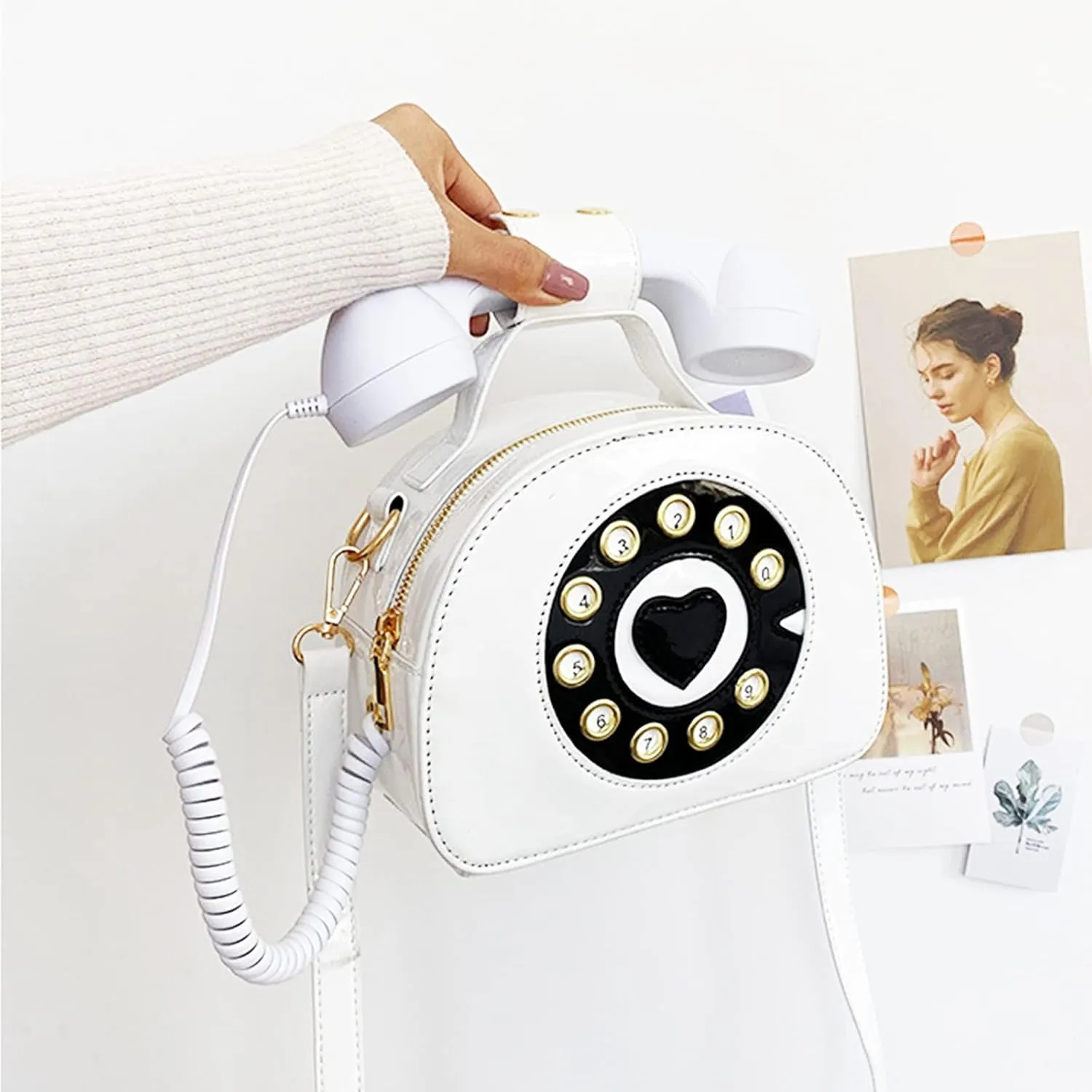 Fozehlad Novelty Telephone Shaped Shoulder Bag Funny Retro Phone Crossbody Bag Totes Chain Purse