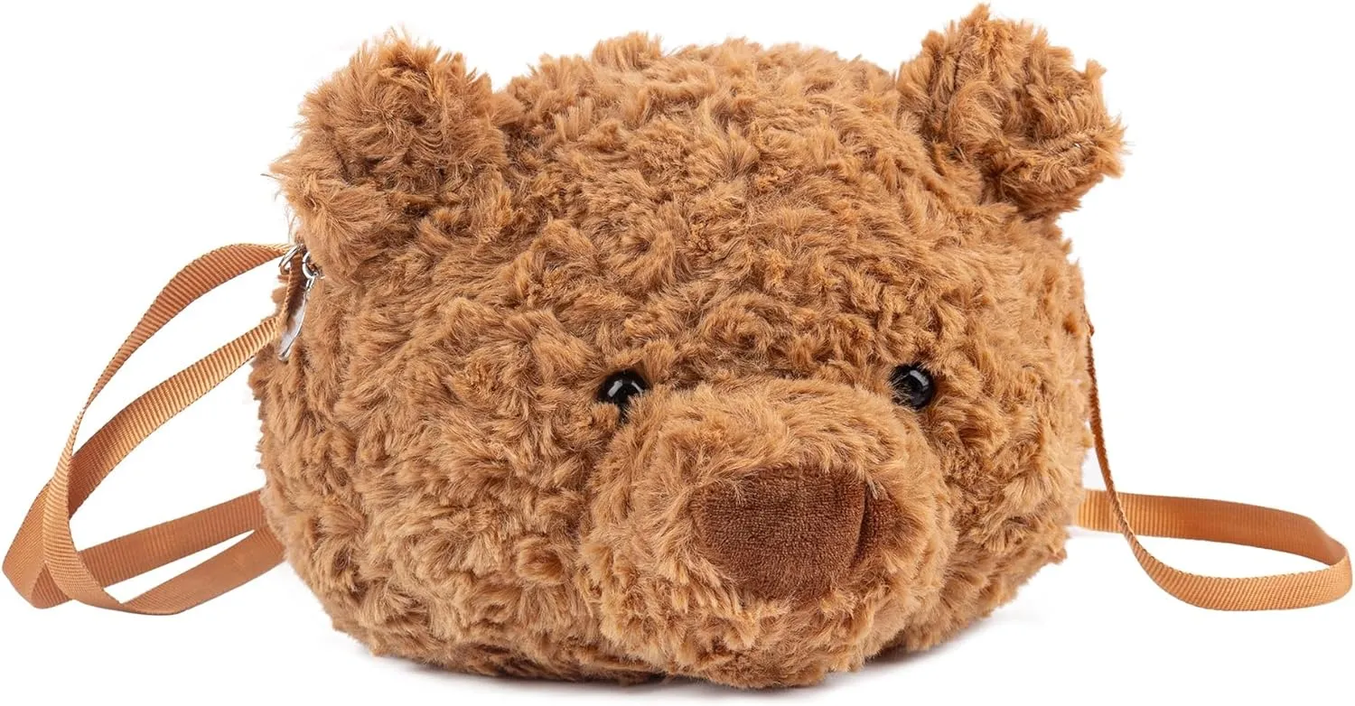 Framendino, Brown Bear Plush Bag Cute Casual Crossbody Bags Cartoon Animal Shaped Shoulder Purse Handbag with Adjustable Strap for Ladies Lolita