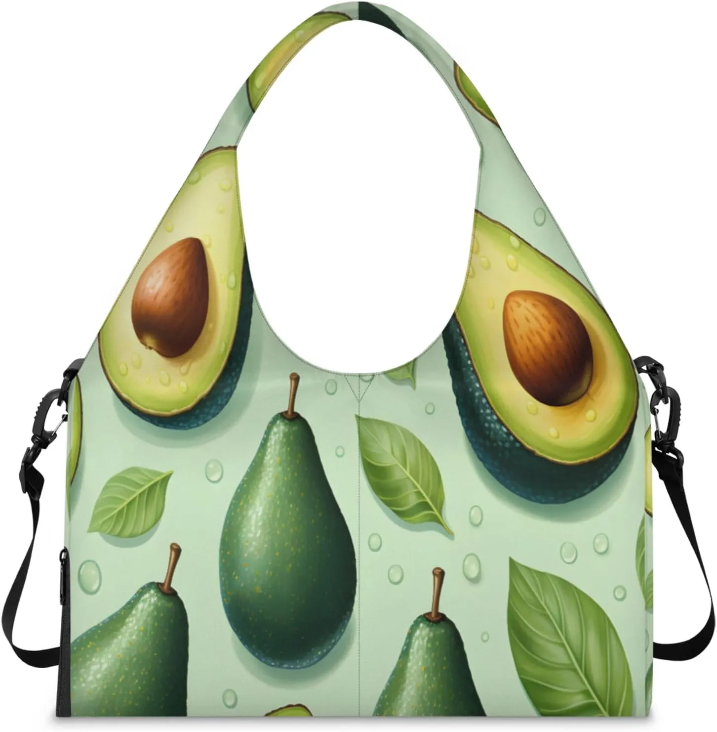 Fresh Avocado Pattern Waterproof Gym Bag for Men Women, Sports Duffel Bag with Shoe Compartment Yoga Mat Holder, Portable Large Travel Bag for Fitness, Camping, Weekend Trips