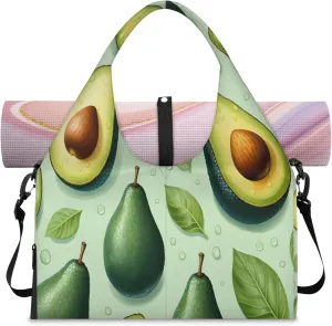 Fresh Avocado Pattern Waterproof Gym Bag for Men Women, Sports Duffel Bag with Shoe Compartment Yoga Mat Holder, Portable Large Travel Bag for Fitness, Camping, Weekend Trips