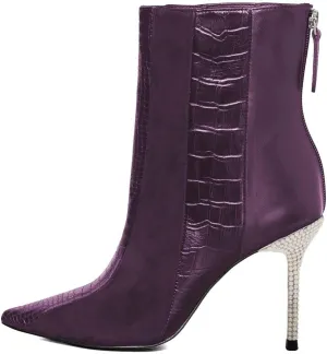 FSJ Women Sexy Stiletto High Heels Crocodile Pattern Ankle Boots Beaded Pointed Toe Booties Back Zipper 4 Inch Ladies Winter Banquet Party Evening Shoes Size 4-15 US