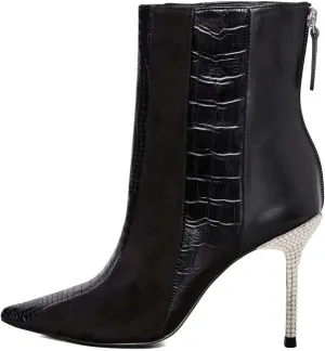 FSJ Women Sexy Stiletto High Heels Crocodile Pattern Ankle Boots Beaded Pointed Toe Booties Back Zipper 4 Inch Ladies Winter Banquet Party Evening Shoes Size 4-15 US