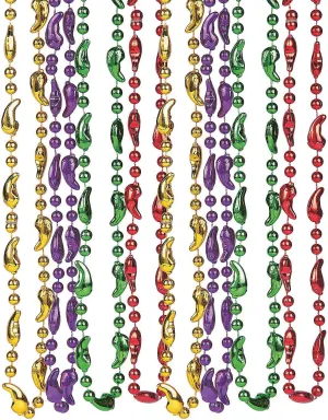 Fun Express Chili Pepper Beaded Necklaces - Colorful Cinco de Mayo & Mardi Gras Jewelry - Vibrant Shaped Motif Necklaces for Party Favors Celebrations & Festive Events - 12 Pieces