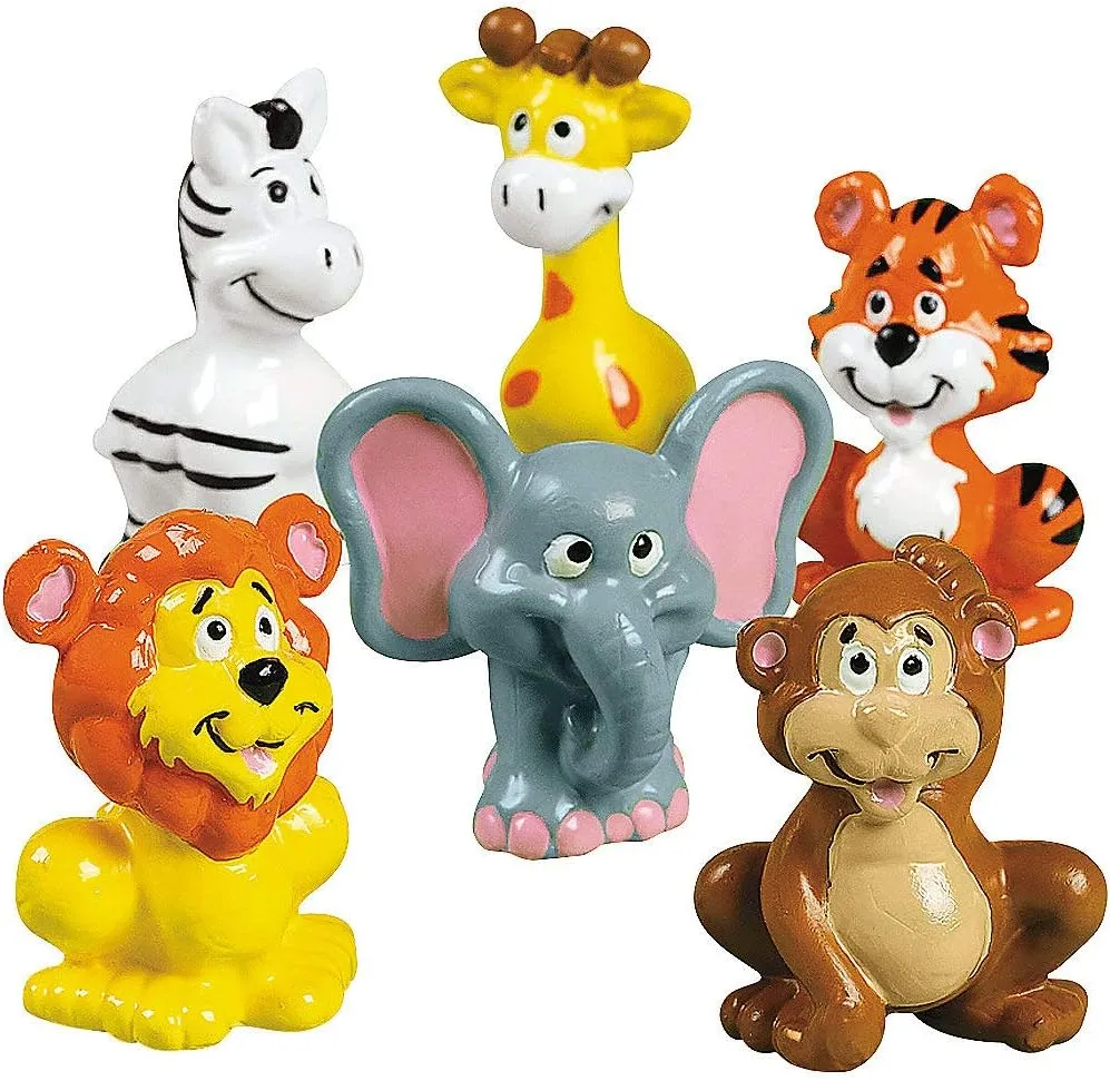 Fun Express Zoo Animal Figure Toys - Includes Zebras Giraffes Tigers Lions Elephants and Monkeys - Set of 12 - Party Favors Giveaways, Cake Toppers and Toys - Vbs Vacation Bible School Supplies/decor