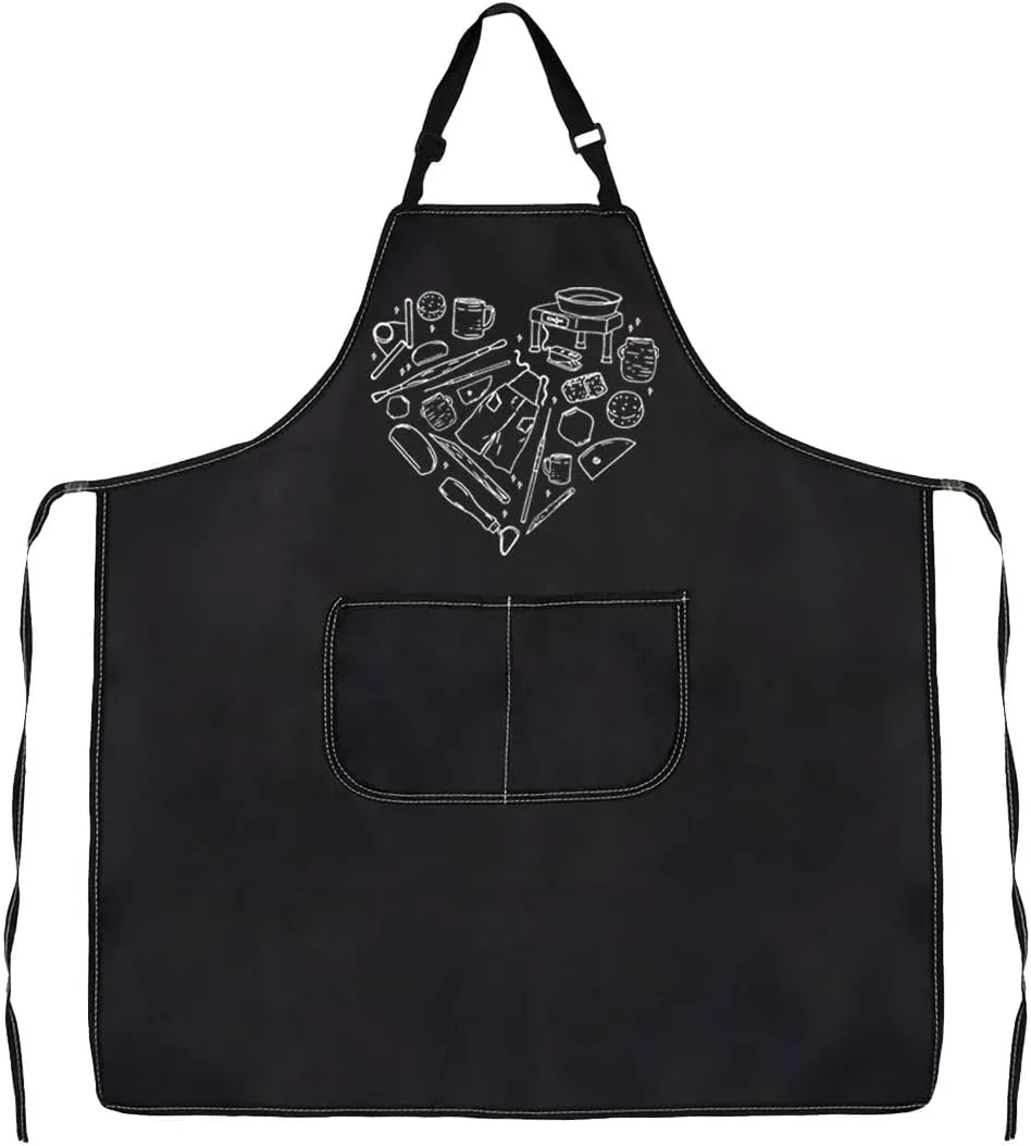 G2TUP Pottery Lover Gift Pottery Artist Heart Apron With Pockets Ceramics Gift Artisan Work Apron Gift for Pottery Worker