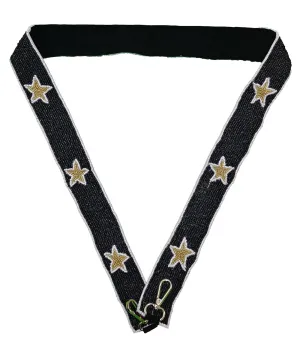 Game Day Beaded Purse Strap – Elegant Stars, 47" Long x 1.5" Wide – Cross Body Handbag Accessory in Black Golden Purple Green and Multicolour (black gold with white boundary)