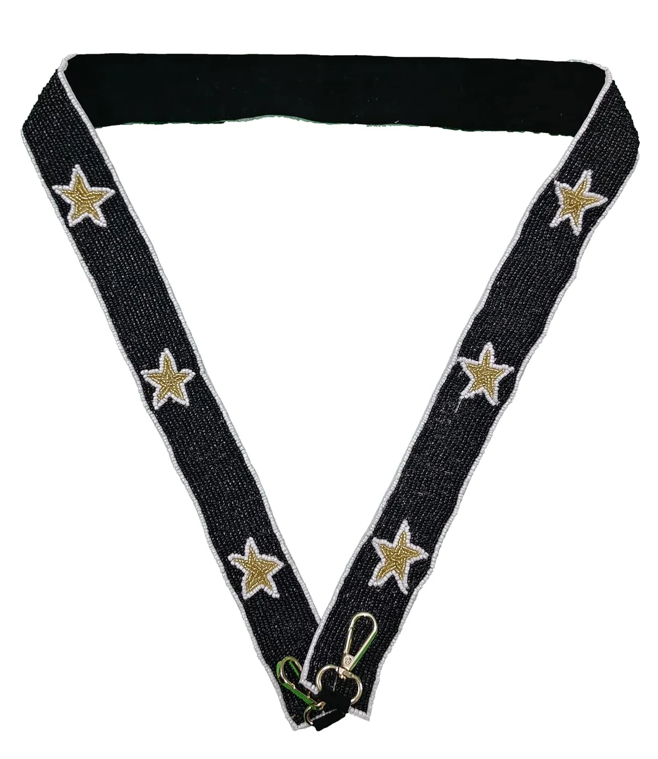 Game Day Beaded Purse Strap – Elegant Stars, 47" Long x 1.5" Wide – Cross Body Handbag Accessory in Black Golden Purple Green and Multicolour (black gold with white boundary)