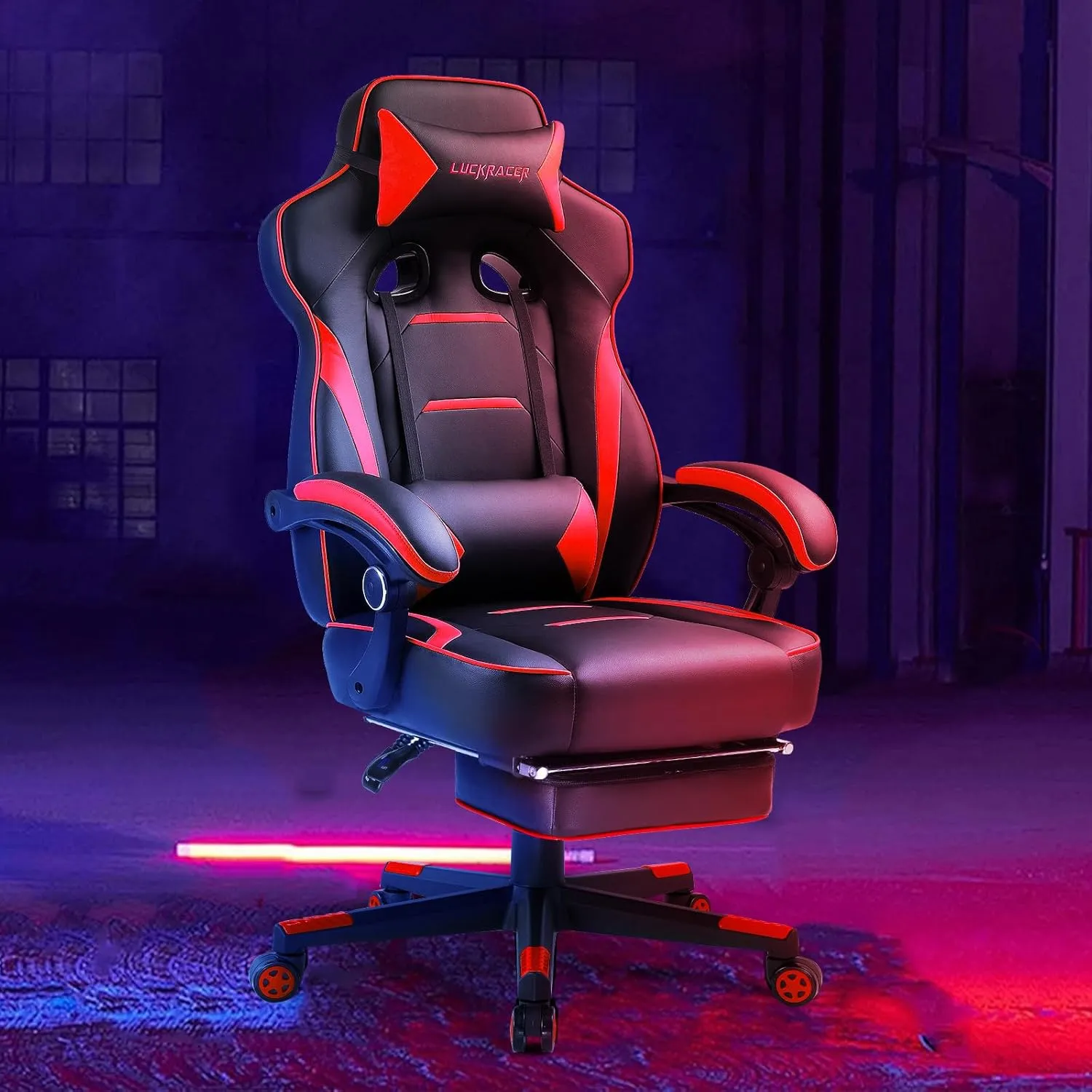 Gaming Chair, Video Game Chairs Gaming Computer Chair with Footrest 350Lb Heavy Duty Gaming Chair Ergonomic Office Chair Lumbar Support for Adults, High Back, Swivel Seat, Recliner(Red)