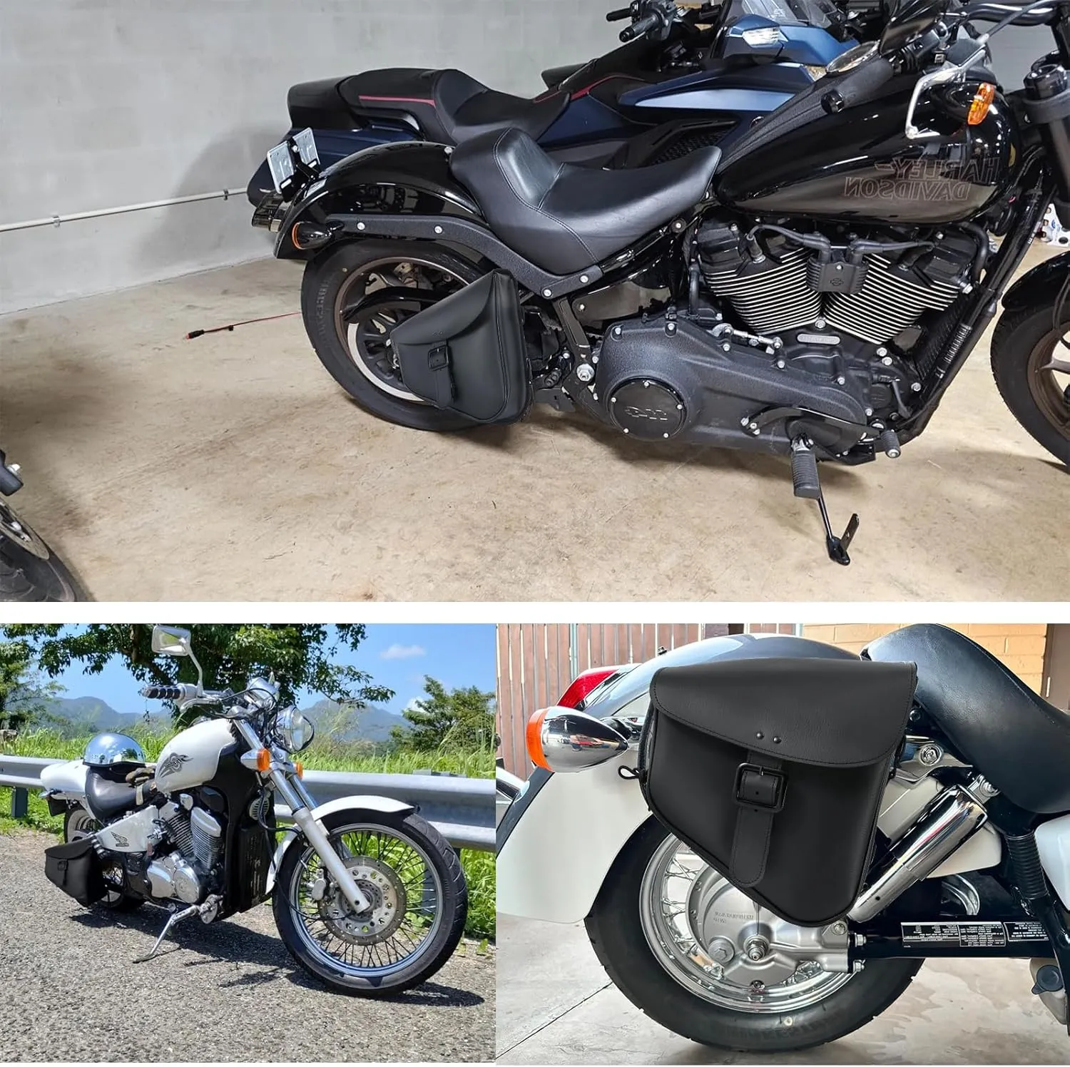 GARGOYLE BELLS Motorcycle Swing Arm Bag Solo Saddle Bags For Sportster Softail PVC Waterproof Motorcycle Luggage Bags for Motorcycle or Bike (Right Side, Black-Single Buckle)