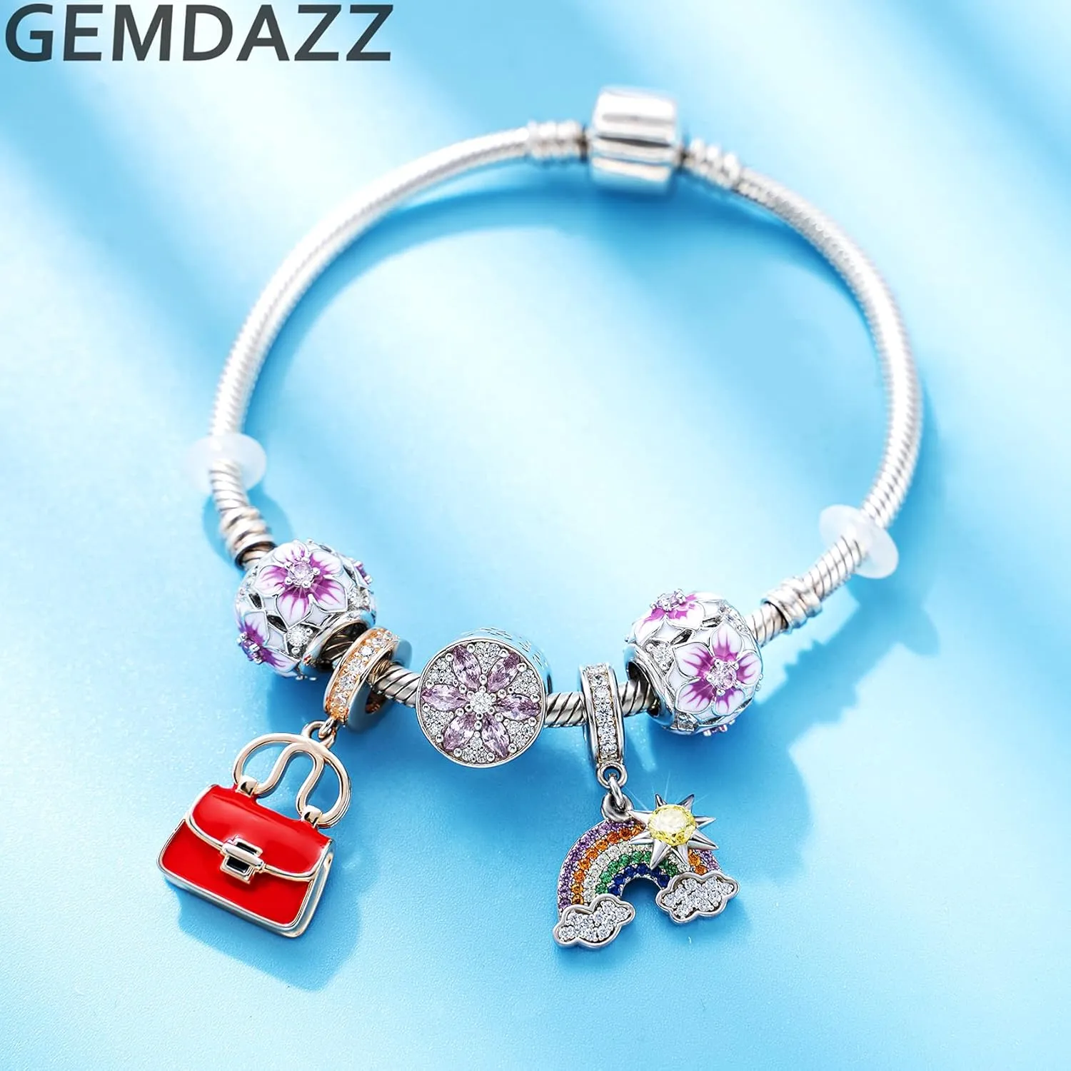 GEMDAZZ 925 Sterling Silver Valentines Day Charms Heart Charms, I Love You to The Moon and Back Pendant, Cupid Arrow and 4 Leaf Clover Beads fit European Bracelets, Gift for Lover/Wife/Girls