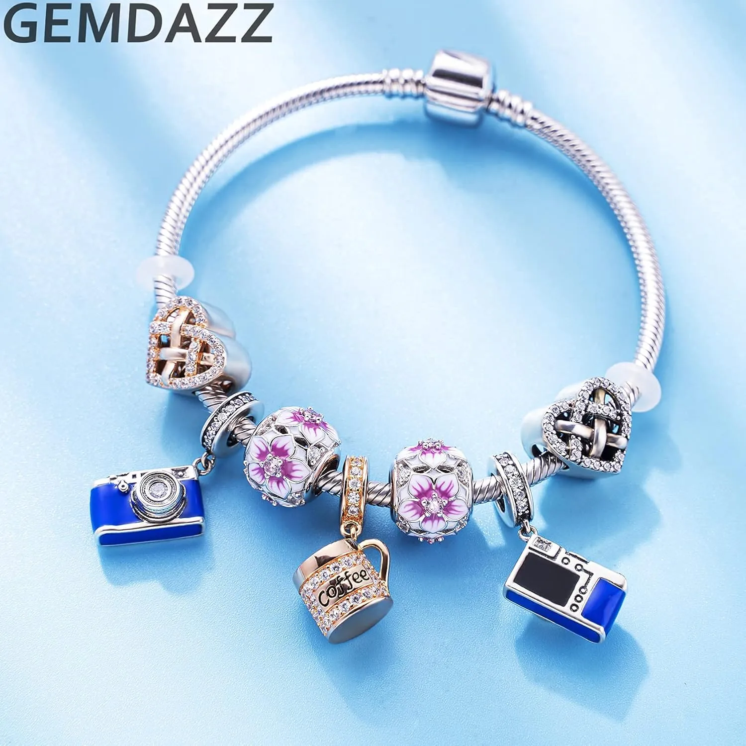 GEMDAZZ 925 Sterling Silver Valentines Day Charms Heart Charms, I Love You to The Moon and Back Pendant, Cupid Arrow and 4 Leaf Clover Beads fit European Bracelets, Gift for Lover/Wife/Girls