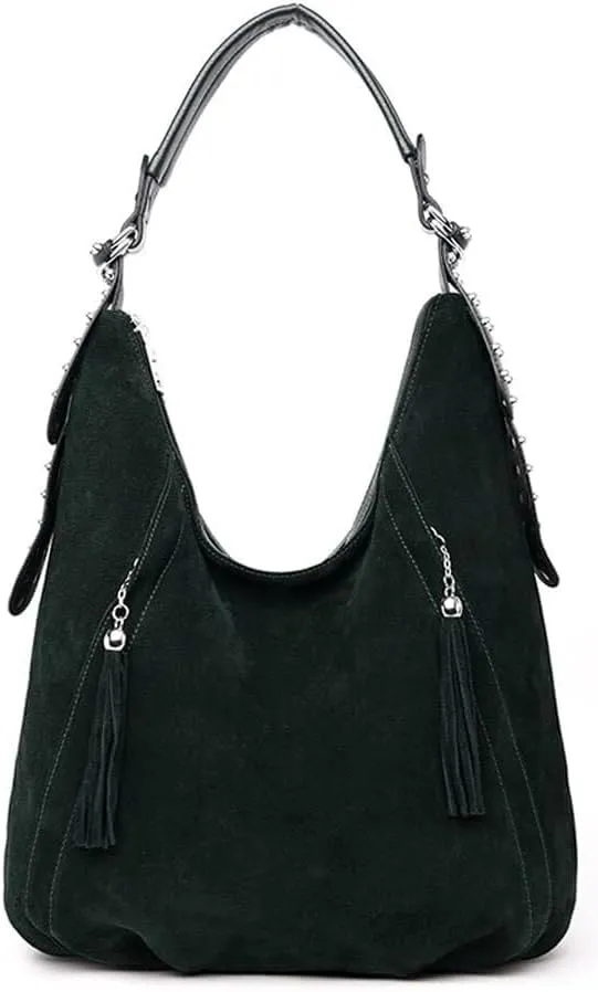 Genuine Leather Hobo Handbag Work Travel Top Handle with Tassel Women’s Tote Roomy Shoulder Purse