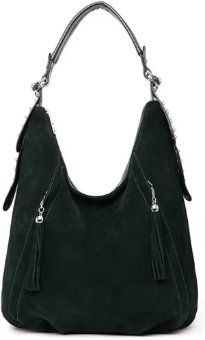 Genuine Leather Hobo Handbag Work Travel Top Handle with Tassel Women’s Tote Roomy Shoulder Purse