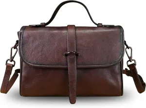 Genuine Leather Purse and Handbag for Women Vintage Handmade Leather Top Handle Purses Satchel Shoulder Bags with Strap
