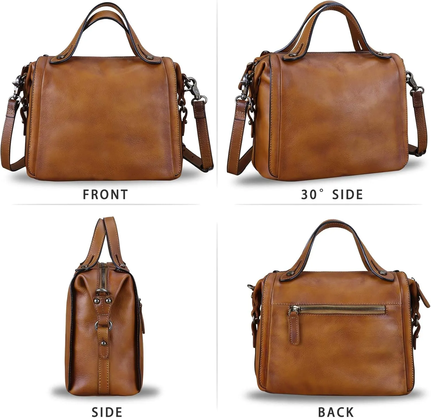 Genuine Leather Satchel Purse for Women Retro Handmade Top Handle Handbag Designer Crossbody Bags