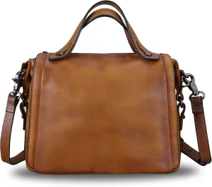 Genuine Leather Satchel Purse for Women Retro Handmade Top Handle Handbag Designer Crossbody Bags