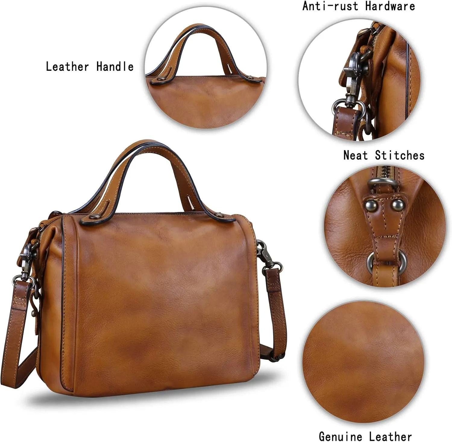 Genuine Leather Satchel Purse for Women Retro Handmade Top Handle Handbag Designer Crossbody Bags