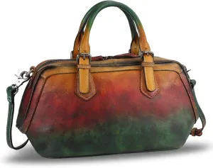 Genuine Leather Satchel Top Handle Handbag Purse for Women Handmade Retro Designer Large Capacity Crossbody Bags