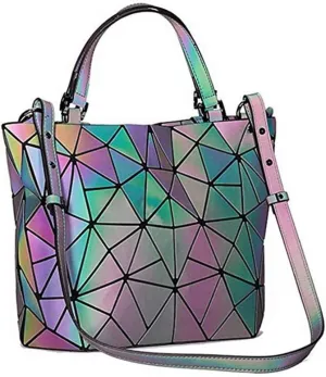 Geometric Luminous Purses and Handbags Shard Lattice Eco-Friendly Artificial Leather Rainbow Holographic Purse, Color, Large