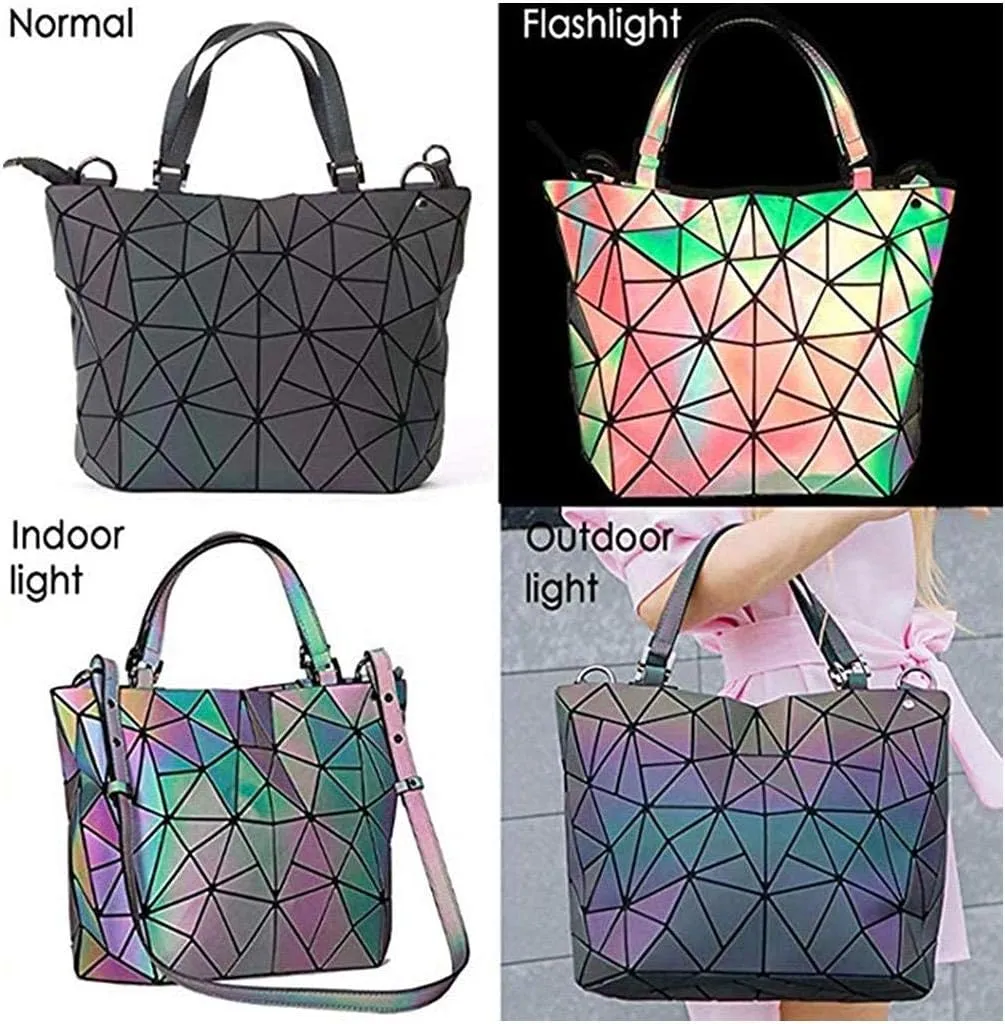 Geometric Luminous Purses and Handbags Shard Lattice Eco-Friendly Artificial Leather Rainbow Holographic Purse, Color, Large