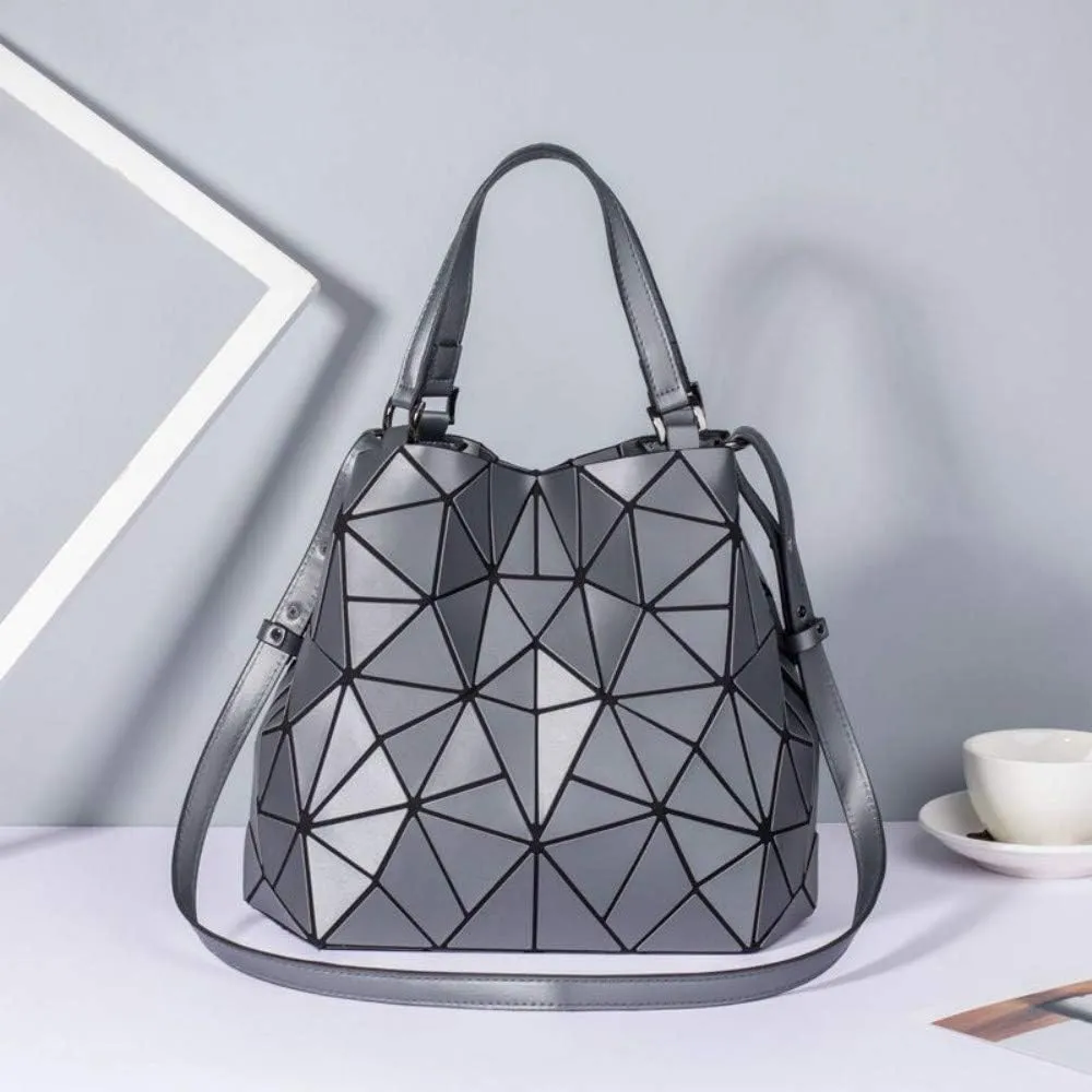 Geometric Luminous Purses and Handbags Shard Lattice Eco-Friendly Artificial Leather Rainbow Holographic Purse, Silver, Large