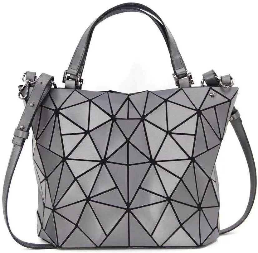 Geometric Luminous Purses and Handbags Shard Lattice Eco-Friendly Artificial Leather Rainbow Holographic Purse, Silver, Large